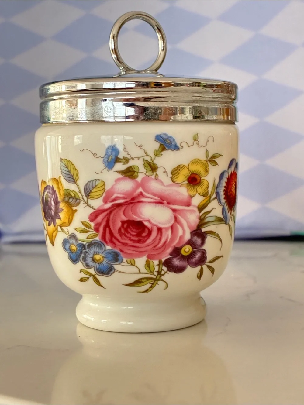 Pair of Vintage Royal Worcester Porcelain Egg Coddlers-Astley Floral & Evesham